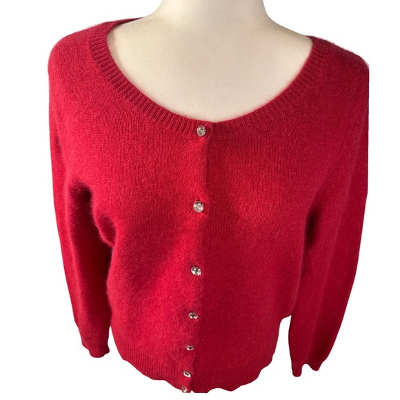 APT 9 Red Cardigan Sweater Women's Large Gem Buttons Angora Blend Cozy Casual - Picture 4 of 10